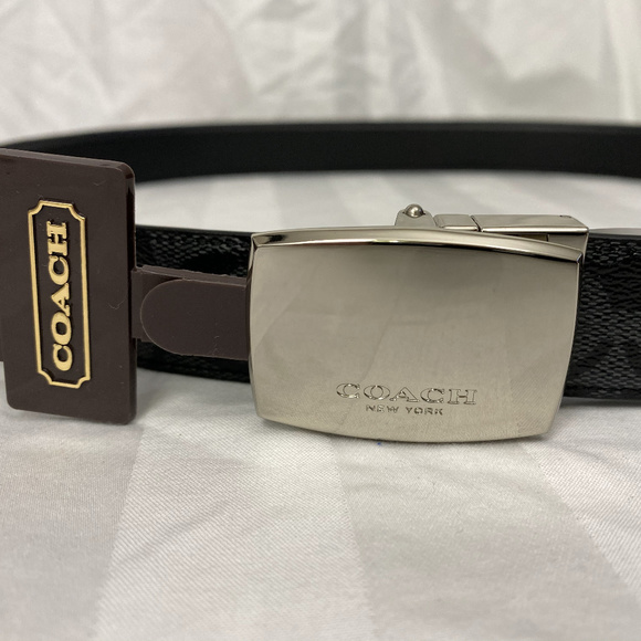 NWT Black Coach Dress Plaque Belt Signature Print - Picture 3 of 6